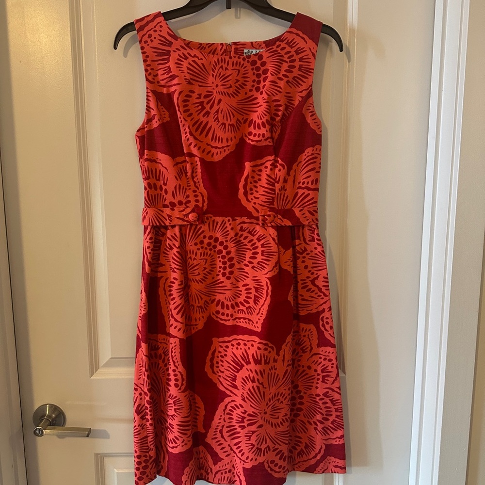 Anthropologie Red and Coral Floral Midi Dress